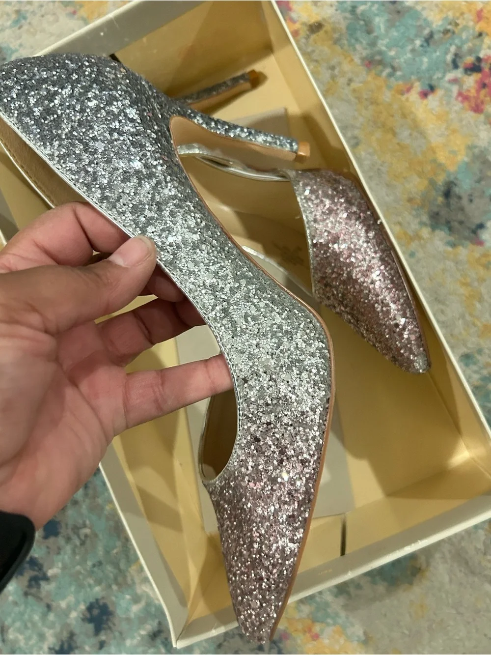 Marc Fisher Silver-Pink Glitter heels